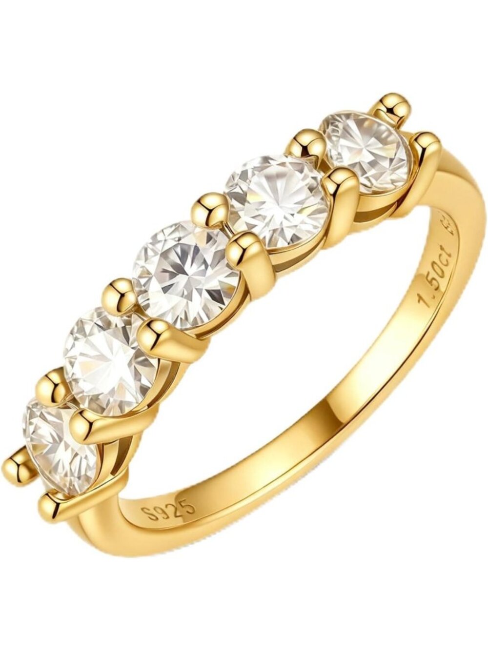Stunning 5-Stone Moissanite Half Eternity Ring, Sterling Silver Wedding Band, D